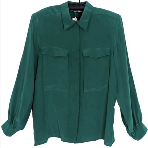 Vintage Bonwit Teller Deadstock Blouse 100% Pure Silk Argenti Green Size 14 - Picture 11 of 11